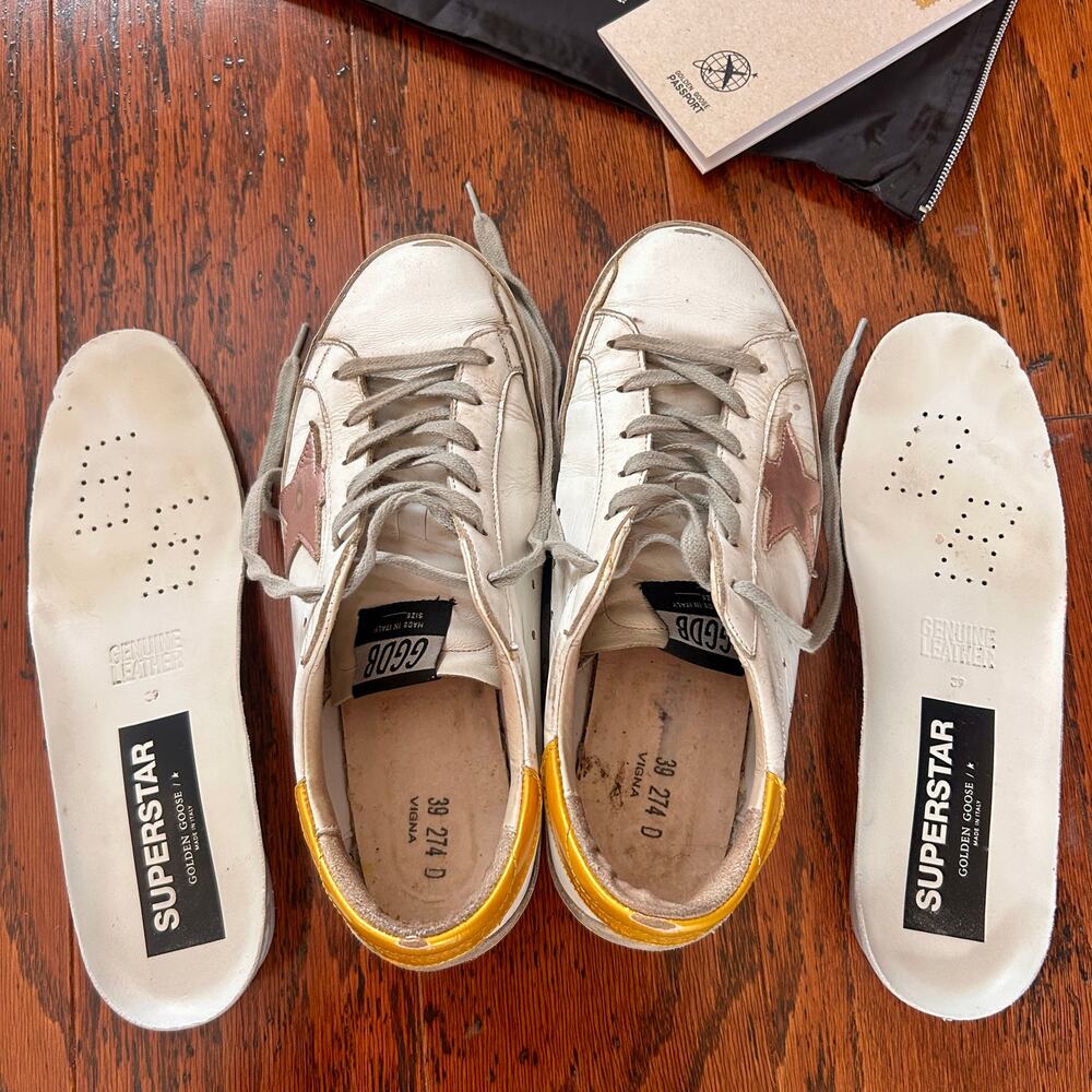 Golden Goose Superstar Sneakers w/Pink Metallic Star and Gold Heel Tab Sz 39 - Picture 12 of 15